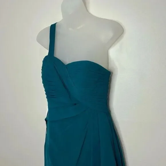 Azazie Madalynn Bridesmaid Dress one shoulder Peacock NWT Size A4 ruffle detail - Picture 2 of 8
